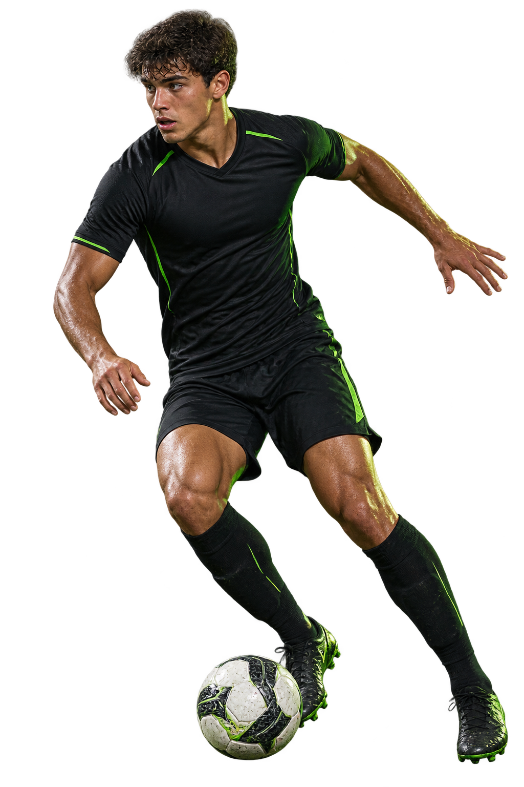 Atleta de alta performance em movimento com a bola